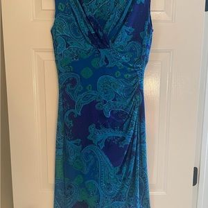 Lauren Ralph Lauren Blue & Green Midi Print Dress (Size 10)